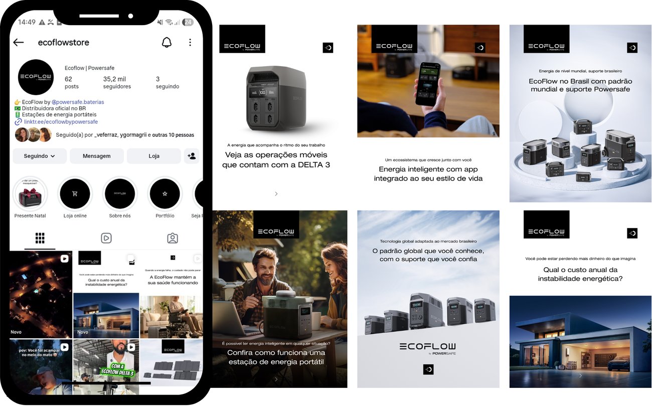 Perfil da EcoFlow no Instagram e grade de publicações produzidas