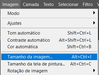 No menu Imagem no Adobe Photoshop, na aba Tamanho de imagem