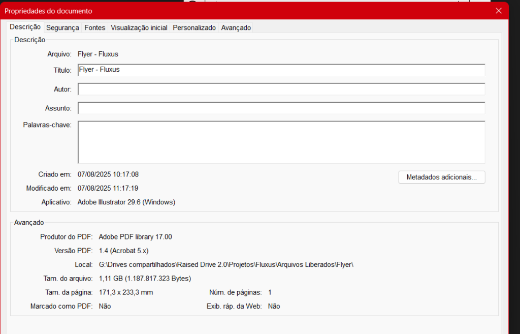 Imagem de Propriedades do documento no Adobe Acrobat PDF